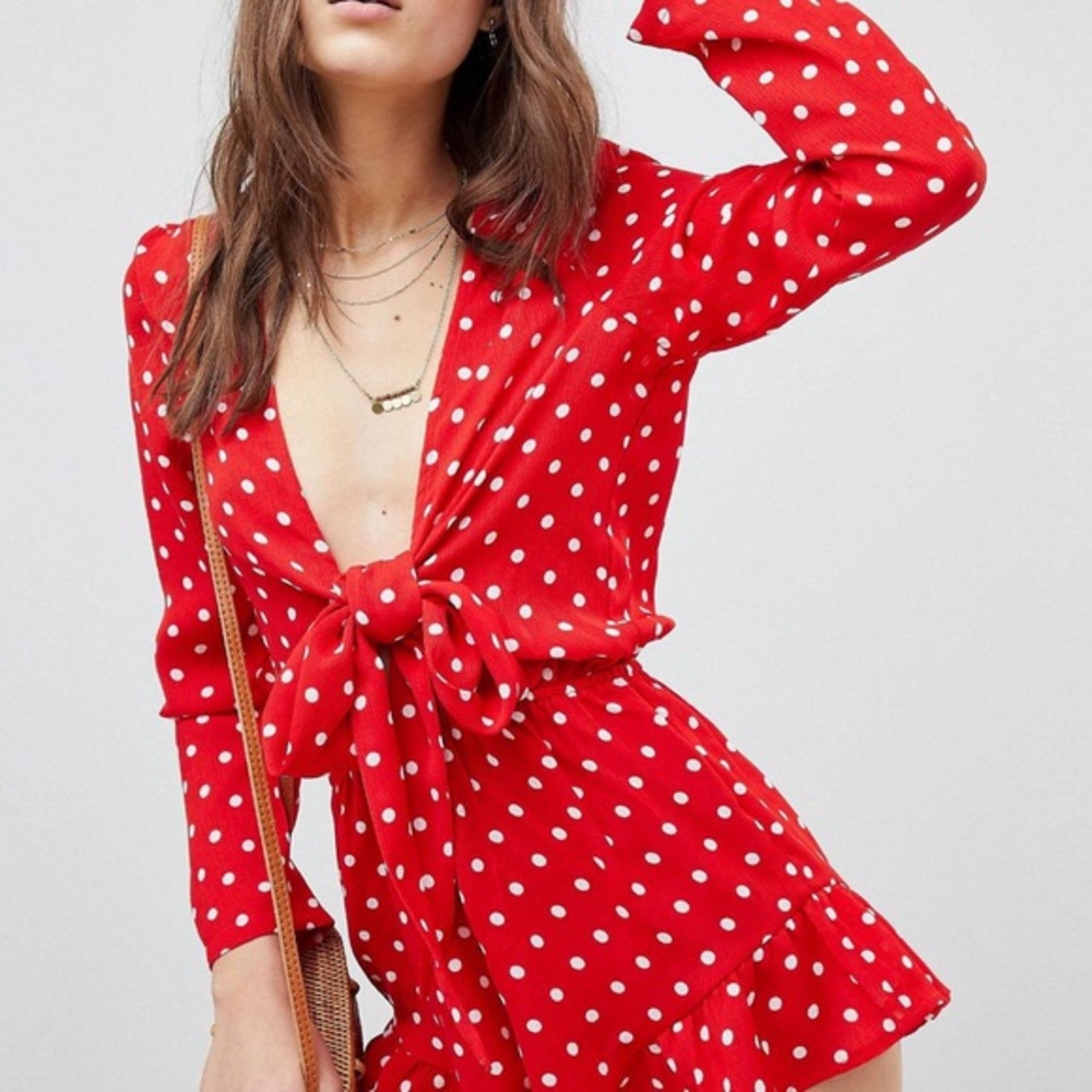 Red polka dot romper